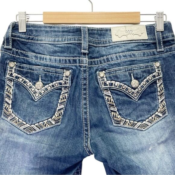 Miss Me Mid-Rise Mid Length Shorts Medium Wash Bling Cut-off Jean Shorts Size 28 - Picture 8 of 13